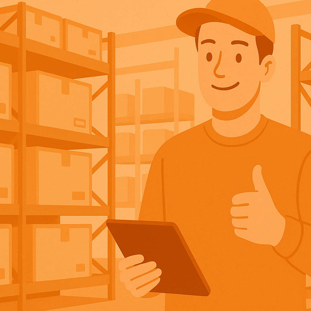 Lagerarbeider som holder nettbrett med bizClick WMS